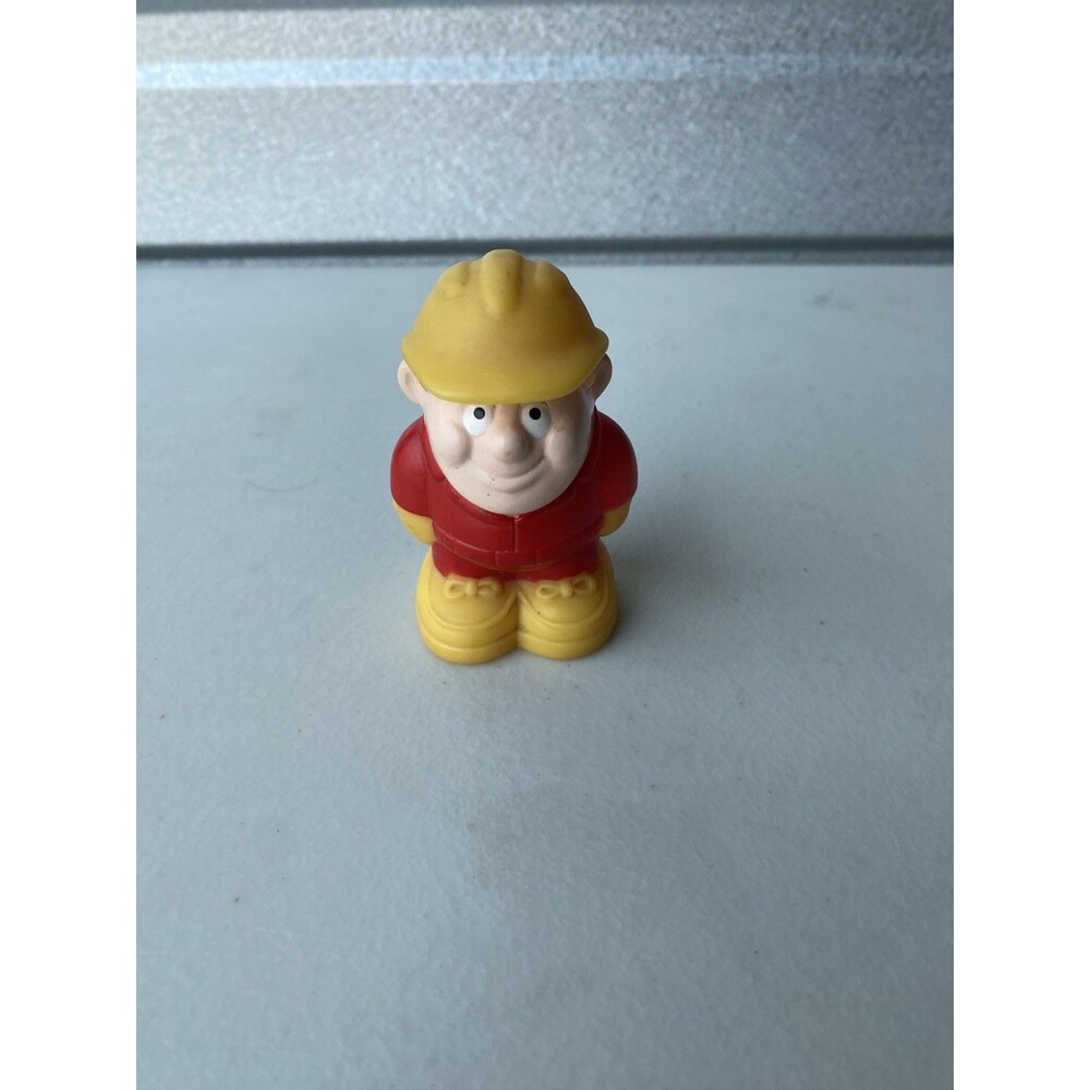 Vintage Tonka Construction Worker Figure Soft Plastic Squeak Toy Red Yellow 3"